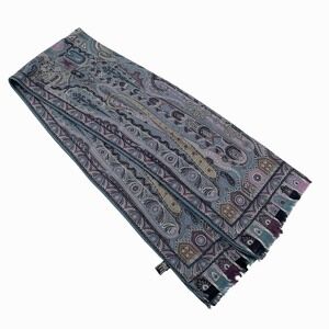 ETRO Paisley Pattern Scarf/Muffler, Wool/Silk, Blue, Men's/Women's